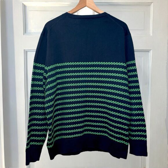 Brooks Brothers Sweater Men's XXL Navy Green Cotton Mariner Rope Stripe Crewneck - Picture 4 of 6